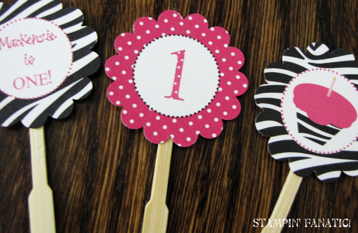 Zebra & Polka Dots Cupcake Collection: Set of 12 Cupcake Toppers. Zebra Cupcake. Pink and Zebra. Zebra Birthday. Il_570xn