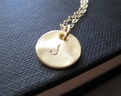 Initial necklace, Hand stamped gold disc necklace, hammered gold initial disc