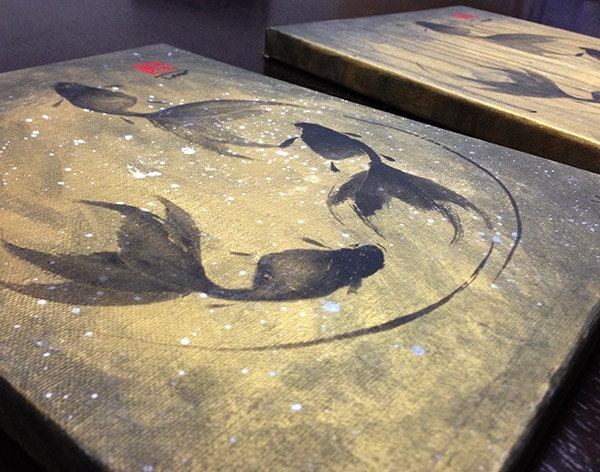 Goldfish on Gold - Limited edition run on canvas 9"x12"
