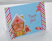 10 Gingerbread Birthday Party Thank You Cards - Holiday, Winter Birthday Party Decorations - Christmas Party Thank Yous