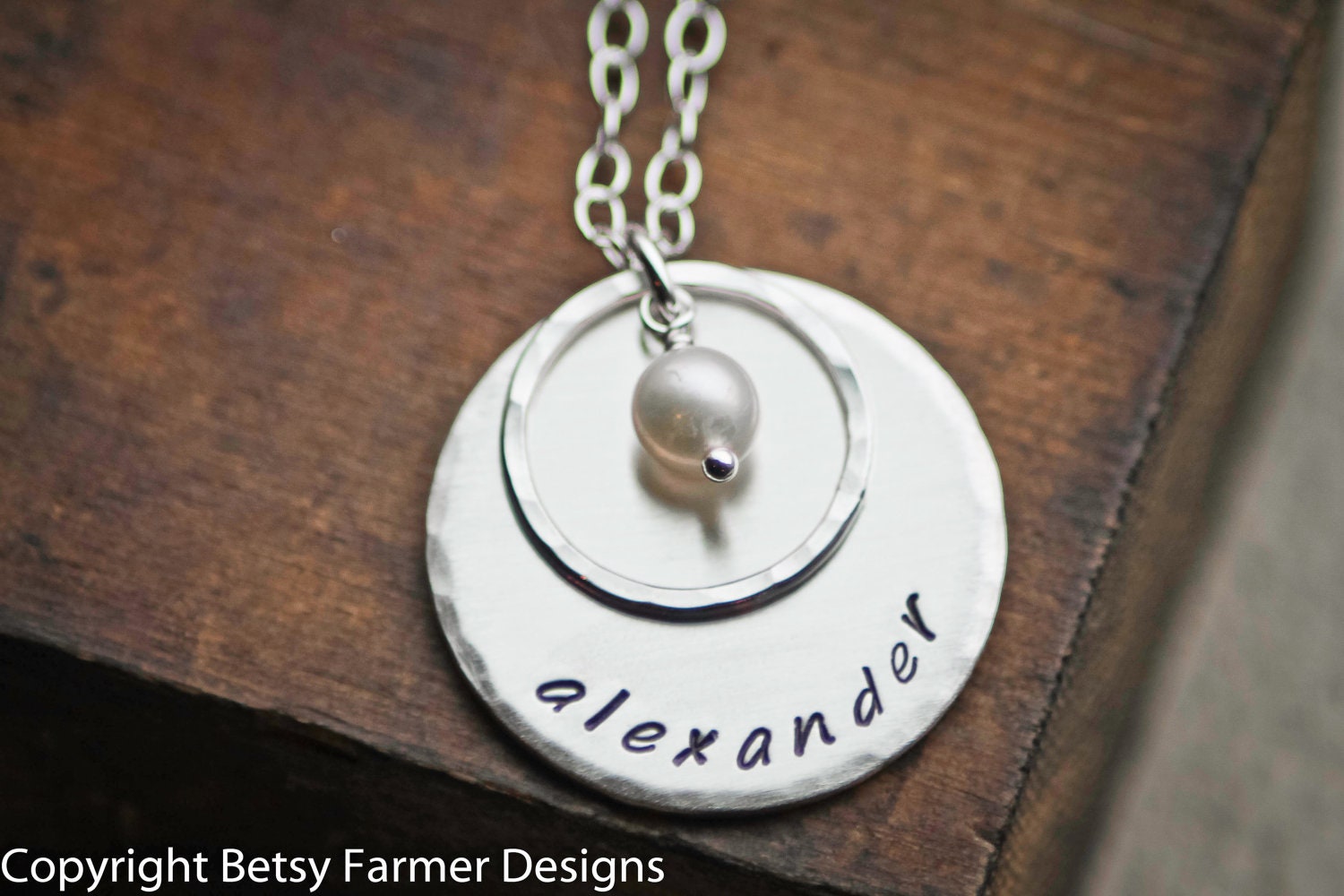 New Baby Hand Stamped Jewelry - Double Sided - Personalized Birthdate on Back - Sterling Silver - Mommy Necklace