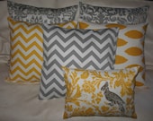 NEW Set of Six Pillow Covers Grey Amstedam,yellow zigzag,yellow gotcha,grey zigzag and Barber Bird