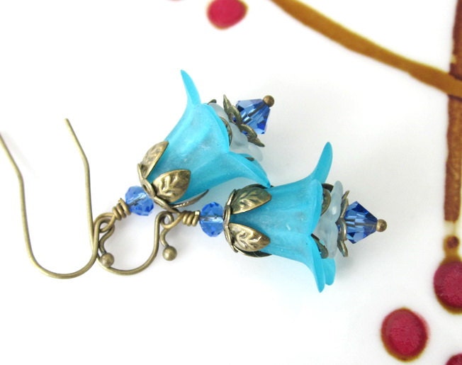 Vintage Style Lucite Flowers Earrings - Blue Bells OOAK