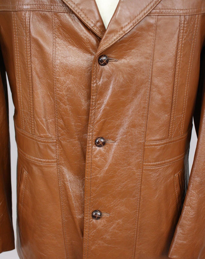 vintage 1970s leather jacket / mens brown leather coat / the blade