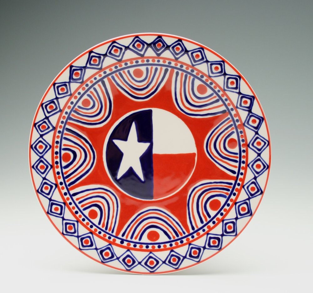 USA Plate American Hand Painted 8" Red White Blue Tableware