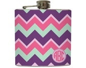 Personalized Flask with Circle Monogram Chevron Zig Zag Stripe Initials Stocking Stuffer - Stainless Steel 6 oz Liquor Hip Flask LC-1212