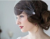 Ivory Birdcage Veil, Vintage style. Chic simple Veil,Ivory,  white, champagne, black,  pink, blue, and other colours
