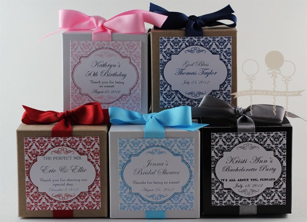 Cupcake Mix Party Favors for Weddings - Showers- Bachelorettes - Birthdays - Christenings - ELEGANT DAMASK Design- Set of 12 Favors