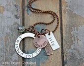 i wished for you - Mixed metal necklace with personalized name pendants and aqua drop