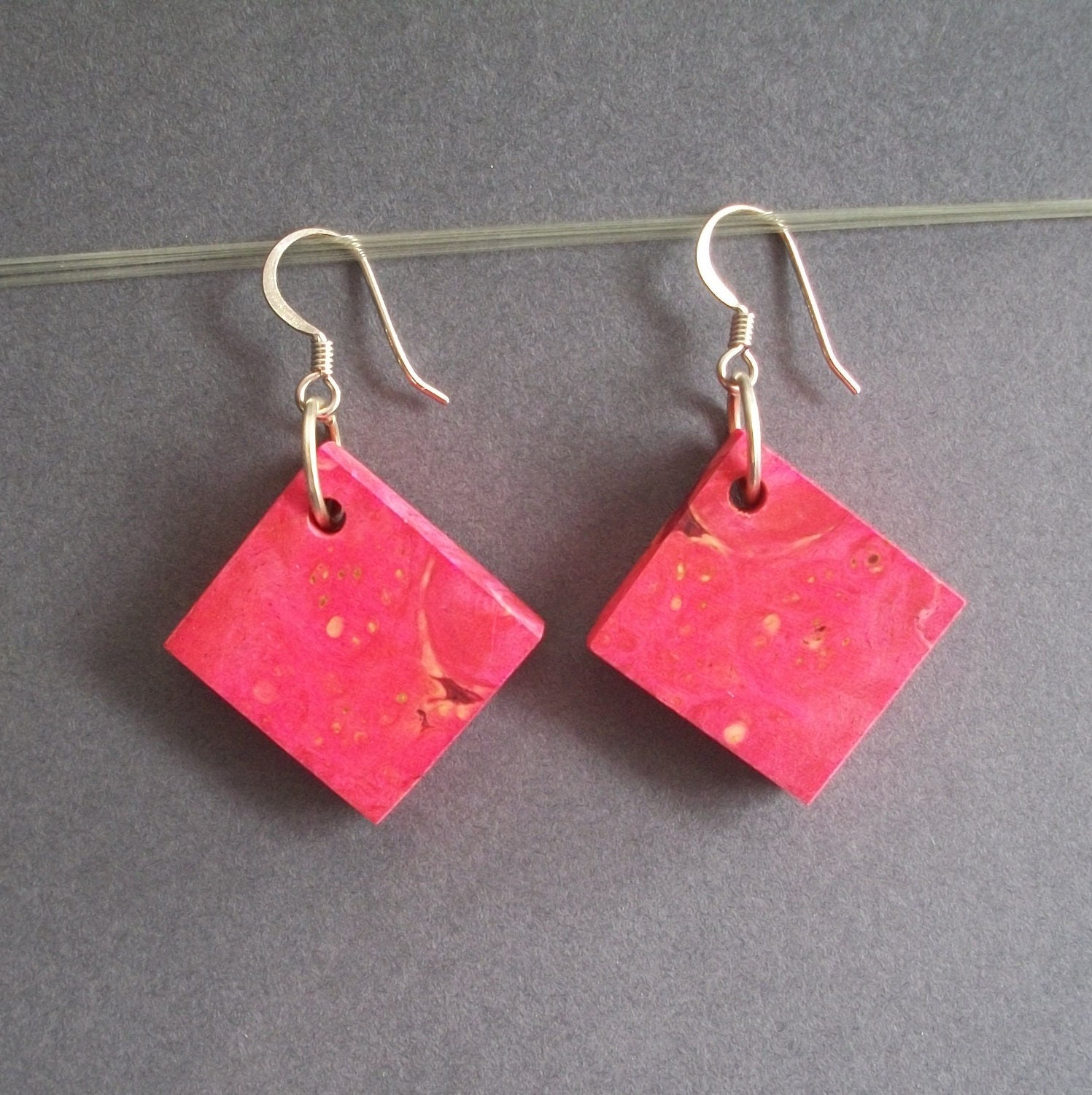 Pink Earrings, Box Elder Burl Wood