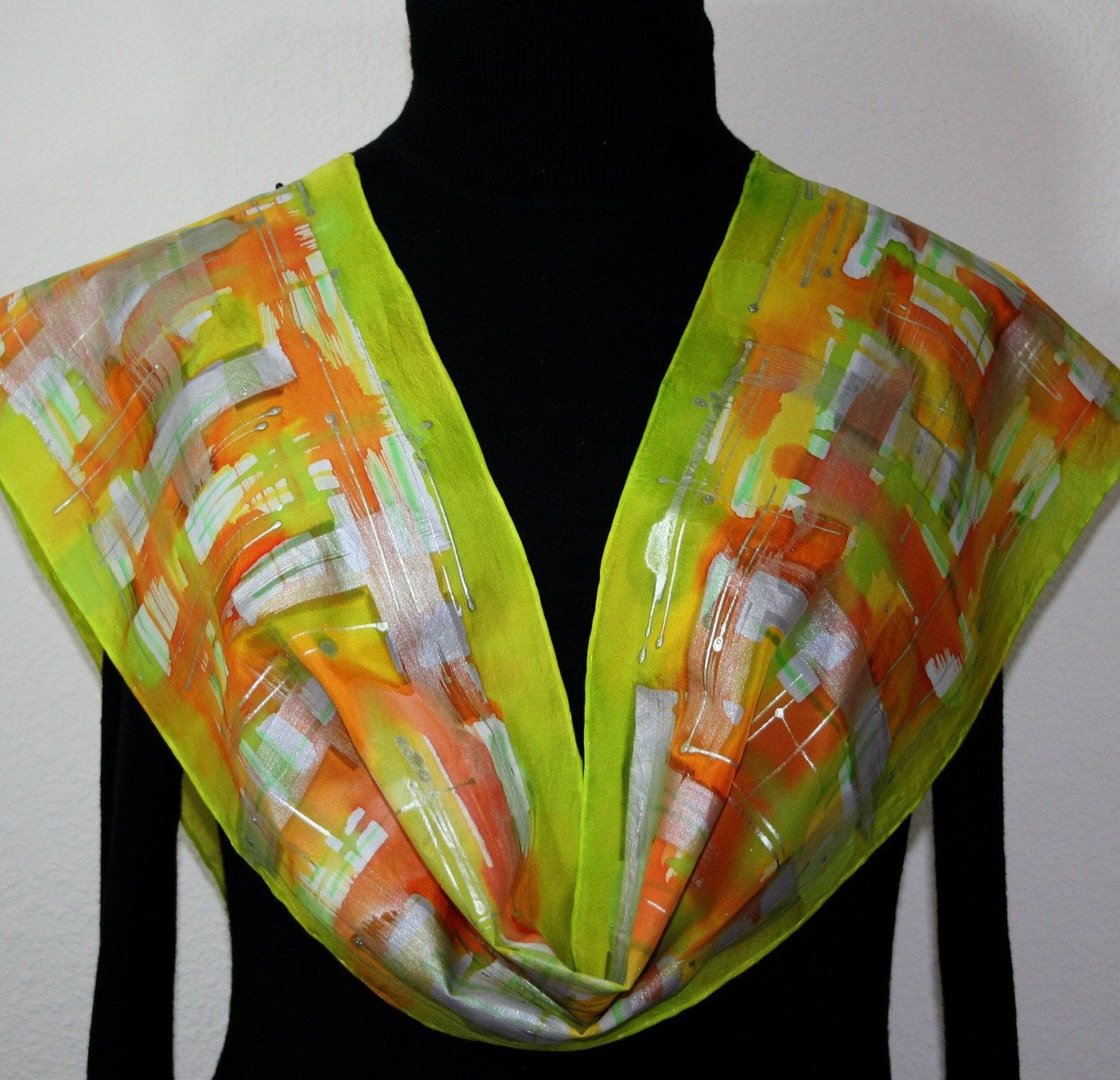 Silk Scarf Aspen Sunrise Hand Painted Silk Scarf in Lime Orange Watercolor Hand Painted Silk Scarves Silk Scarf Aspen Sunrise Hand Painted Silk Scarf in Lime Orange Watercolor Hand Painted Silk Scarves
