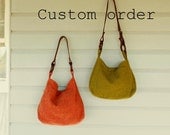 Custom order - large upcycled tote or slouch bag with leather strap(s)