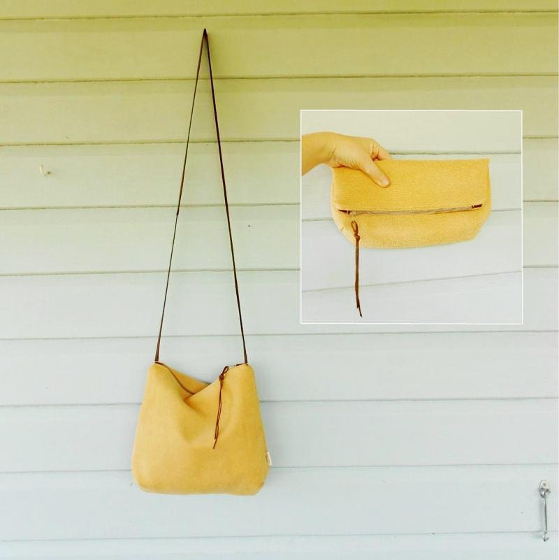 Mustard yellow cross-body bag / clutch purse / removable strap / upcycled
