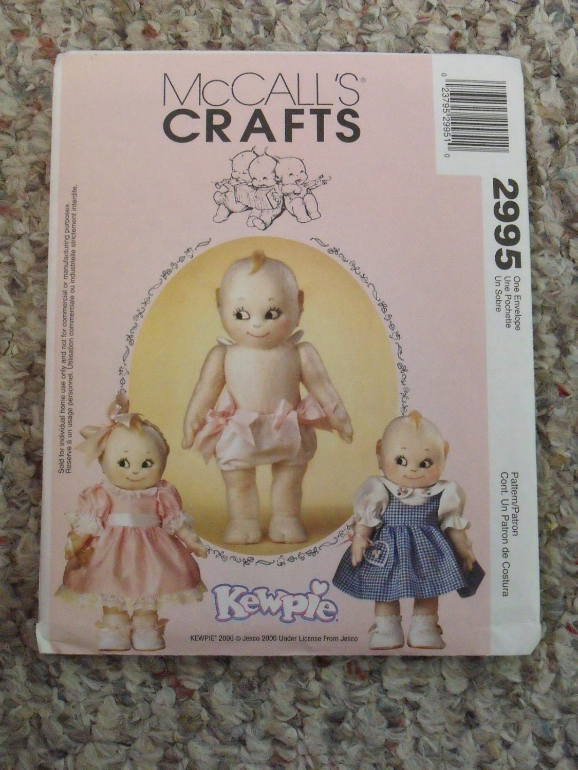 Kewpie Soft Cloth Doll Pattern, McCall's 2995, Jesco, Year 2000, 14" Doll and Clothes, Toy, Rag Doll, Collectible, Christmas Gift