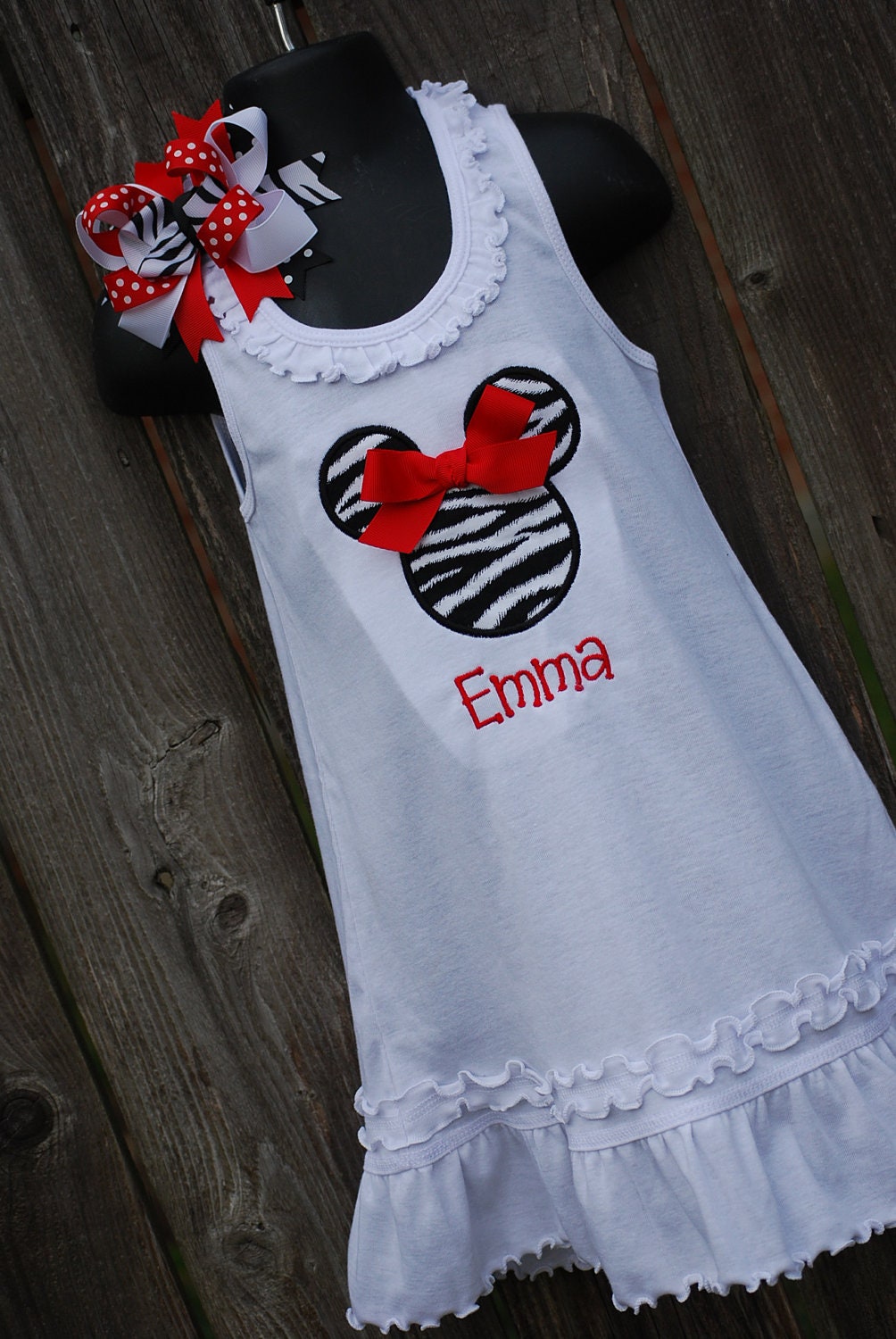 Personalized Minnie Mouse Dress with Hairbow