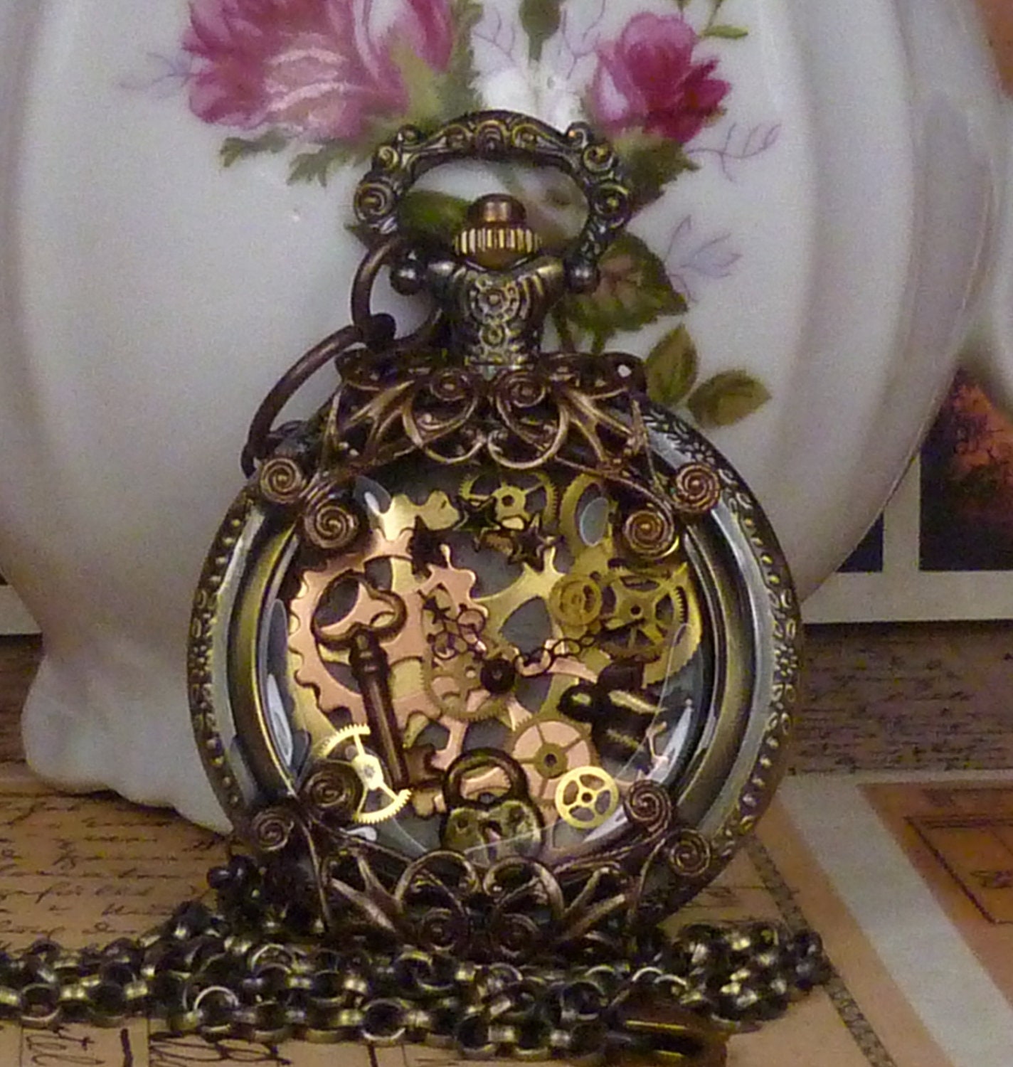 Isabella's Victorian Rail Chief Steampunk pocket watch pendant PW065