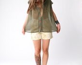 SALE 50% off, Cream with Gold flowers shorts, High waist, Linen pants, women shorts