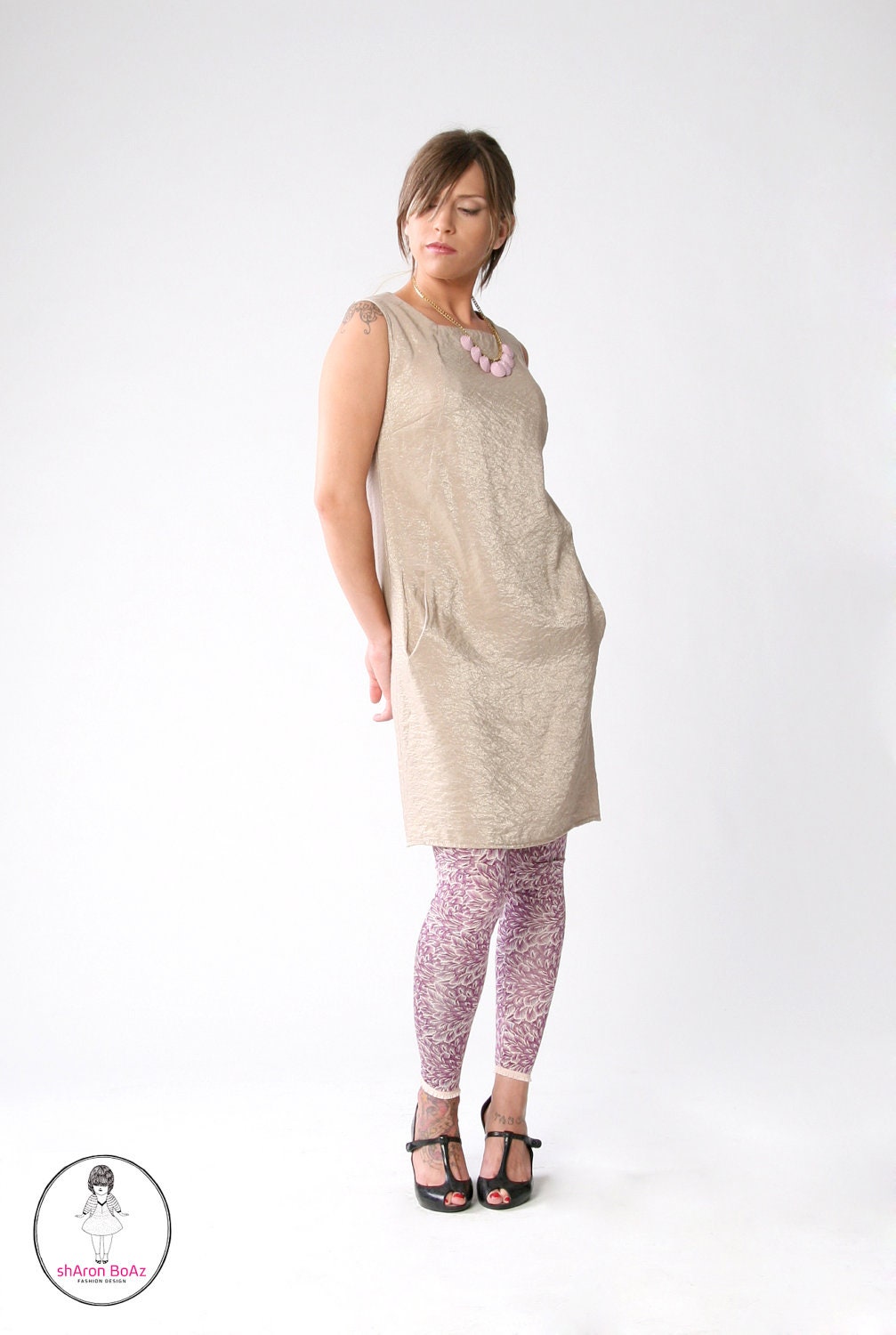 sale, Women sleeveles dress, Golden dress, Shift dress, Party dress