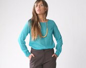Turquoise shirt made of sparkle fabric with long sleeves, Indie fashion