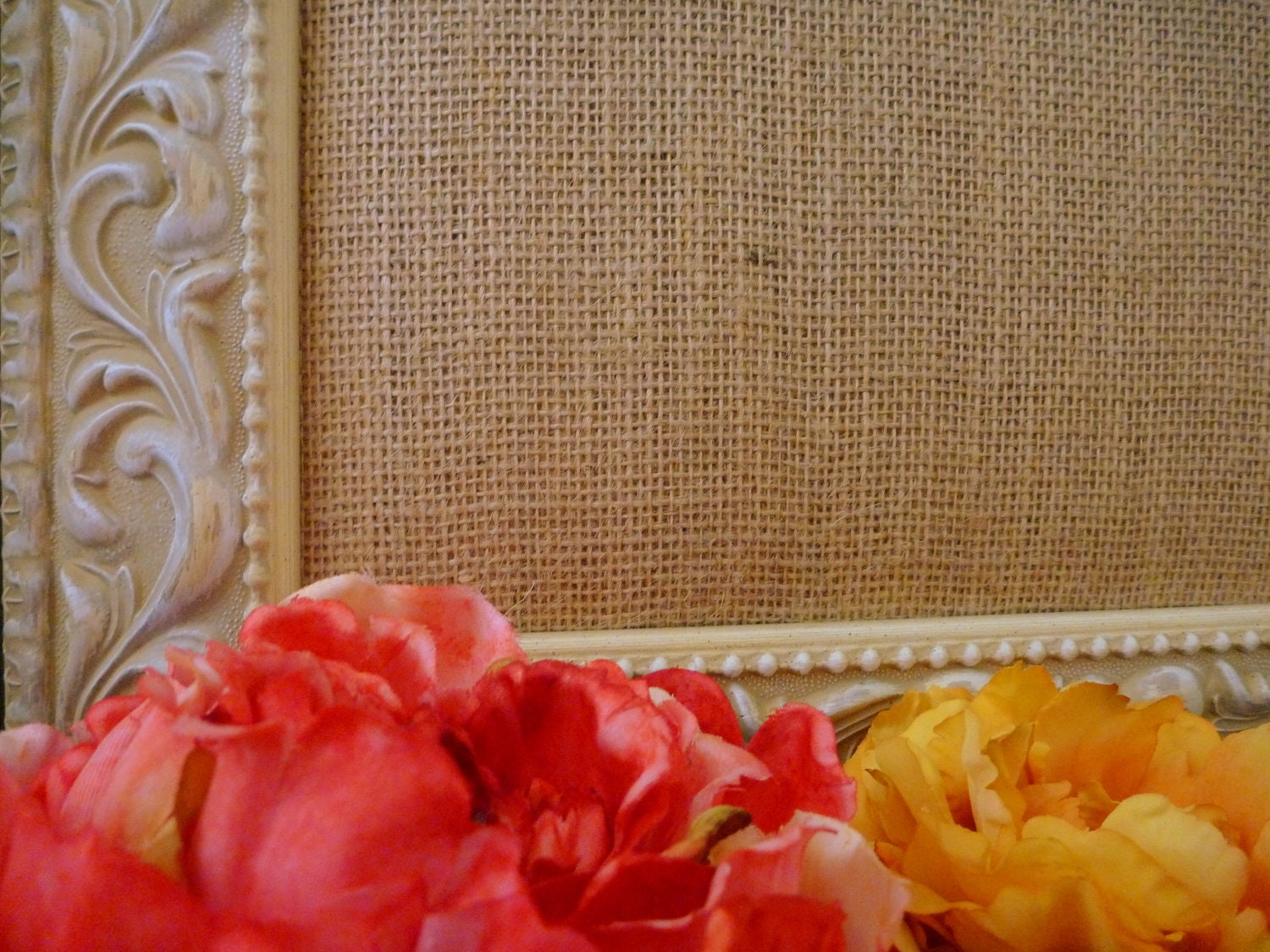 Shabby Chic Bulletin Board Pin Board XL 28 x 28" Framed Ornate Wedding Display Burlap Memo Board - CUSTOM Sizing Available