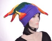 Jester Hat Funny Hat Rainbow Patchwork with Bells Fleece Mardi Gras Harliquin Hat Men Women