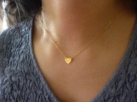 dainty tiny heart initial necklace-tiny initial disc necklace-tiny heart initial necklace-initial heart necklace-rose gold initial necklace
