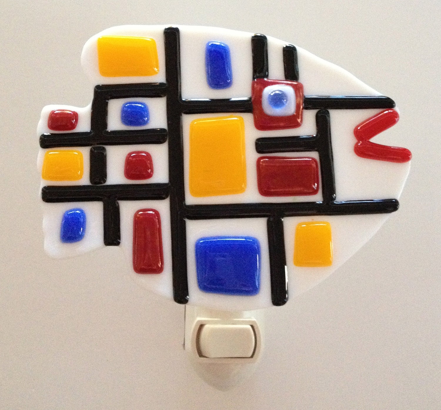 Fish Mondrian-Style Fused Glass Nightlight