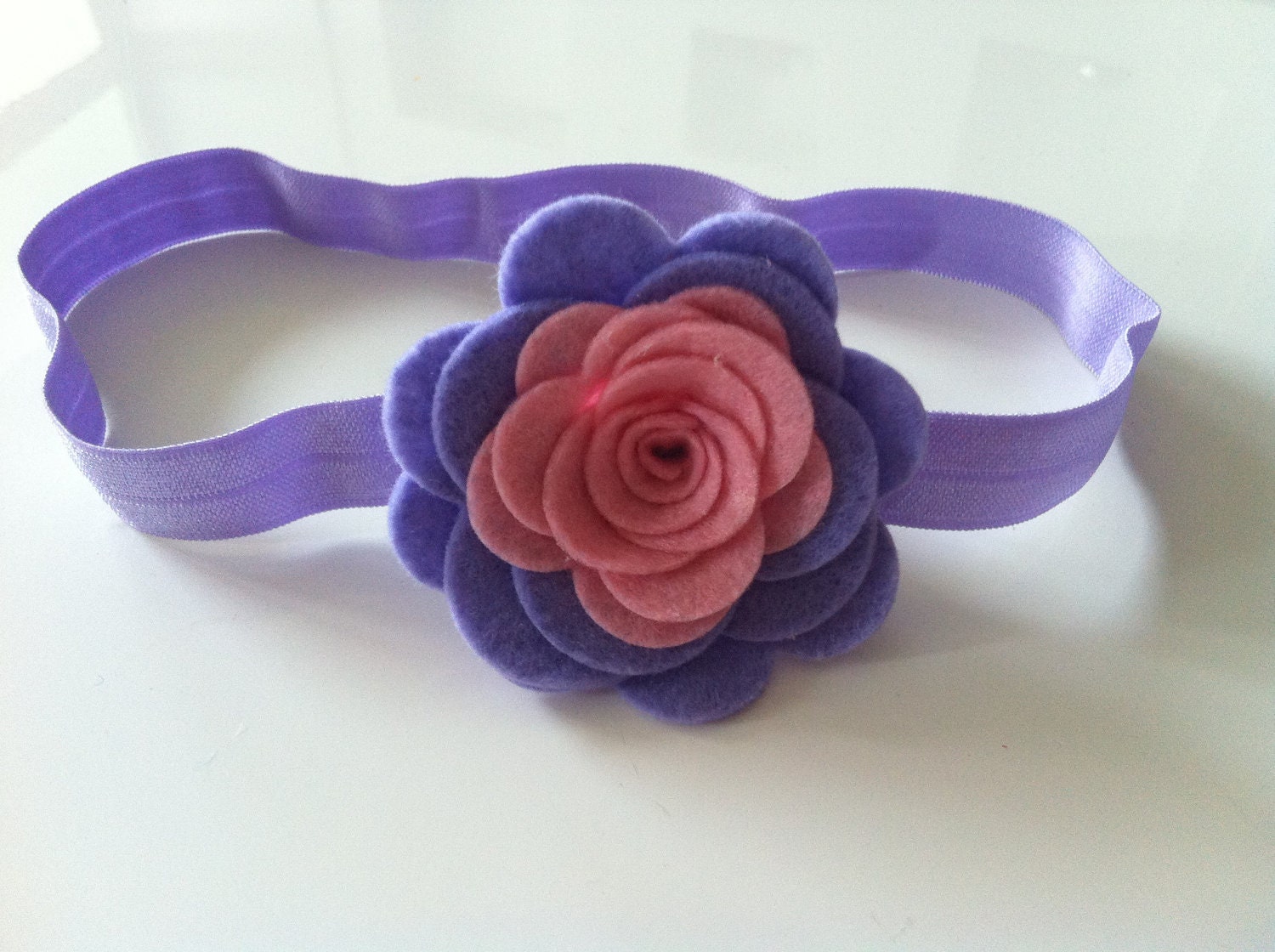 Pink and lavender duet felt flower headband - baby headband