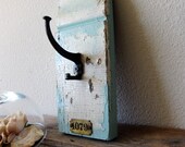 Multi-purpose Hook from Reclaimed Materials White and Robin's Egg Blue Chippy Paint