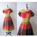 50's Plaid Check Dress // Vintage 1950's Vibrant Plaid Cotton Garden Party Mad Men Dress M