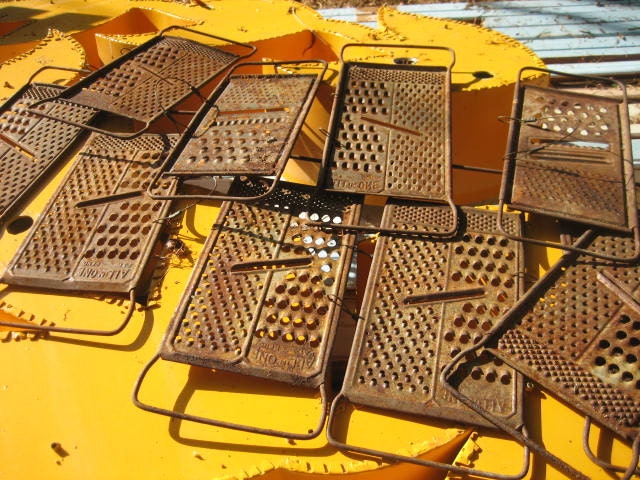 HOLD4NIC Ten Antique Rusty Kitchen Cheese Graters / Shredders: Industrial Salvage Lot w/ Geometric Patterns & Distressed Rustic Patina