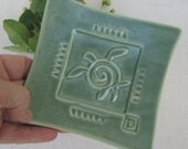 Sea Turtle Stamp Plate Green Stoneware
