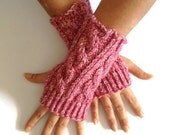 Fingerless Gloves Wrist Warmers in Rose Mist Cable Handknit