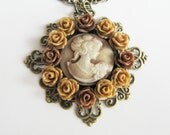 Cameo necklace, jewelry, pendant, gift for her, flower necklace, romantic jewelry, vintage style jewelry