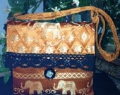 SALE--Josie's-Tribal - ElePhant- Quilted- Cross Body/Messenger/Shoulder Bag/ Purse w/ 5-Pockets/Vintage Button