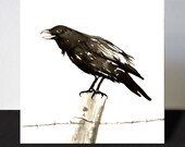 Wall Decor - Art Block - Raven's Call Painting Wood Block Print - 8x8 Black Bird Art Print - Minimalist Home Decor Housewares