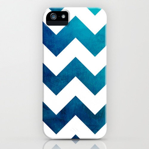 Geometric iPhone 5 Tribal Case - Teal Blue Chevron Watercolor - Abstract Art - Designer Cell Phone Cover  - iPhone 5 4 4s 3g Case