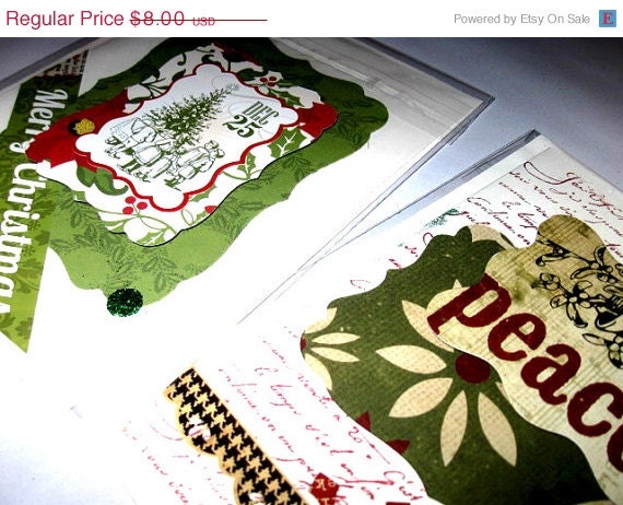 LaSt MiNuTe ShOpPing Christmas Holiday Greeting card - Green Red Set of 2