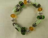 Lampwork Bracelet Tan Green Fish Design Beads