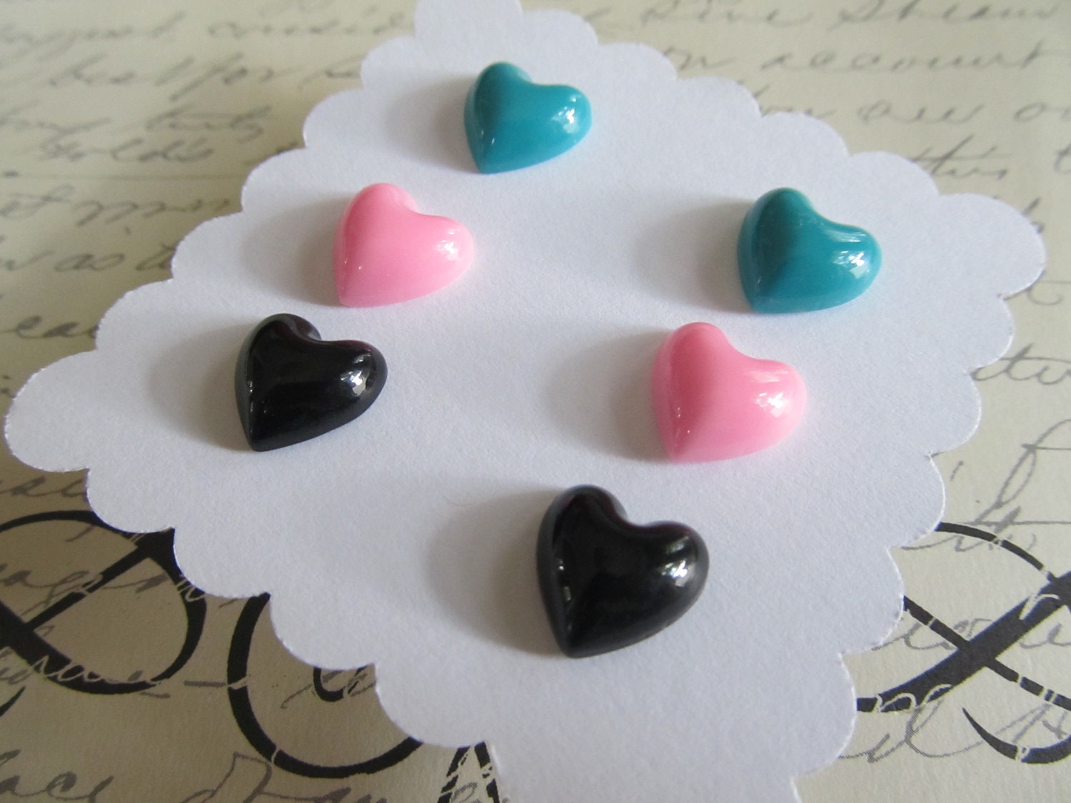 Heart earrings - post earring gift set- pink, teal blue and black