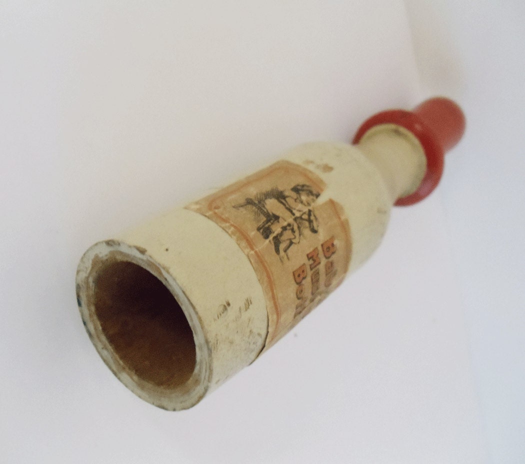 Antique Babys Wooden Toy Horn - Musical Bottle - Works - RARE Toy Collectible