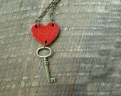 Key to My Heart Necklace- Coral Red