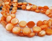 Orange Mother of Pearl Beaded Necklace Coin Multi Strand Silver
