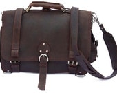 Leather Briefcase Messenger Bag, X-LARGE - Rich Chocolate Brown Distressed, Rugged