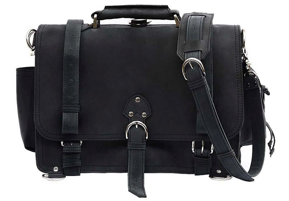 Messenger Bag Leather Briefcase Backpack MEDIUM - Charcoal Black Distressed, Rugged