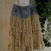 Belle Bohémienne jean skirt exquisite vintage lace ruffled  frilly frou frou embroidered fairy Renaissance Denim Couture