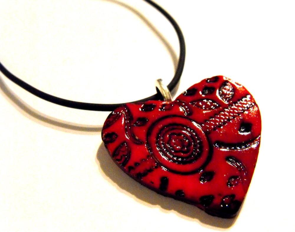 Twilight Inspired Heart Pendant with Gothic Lace Design - Love, Blood Red, Goth Jewelry, Romantic Gift, Gift for Her, Teen Girls, OOAK