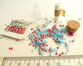 REDUCED PRICE - Full Message in a Bottle craft kit - bottle, papers, embellishments and more  - Red/Blue