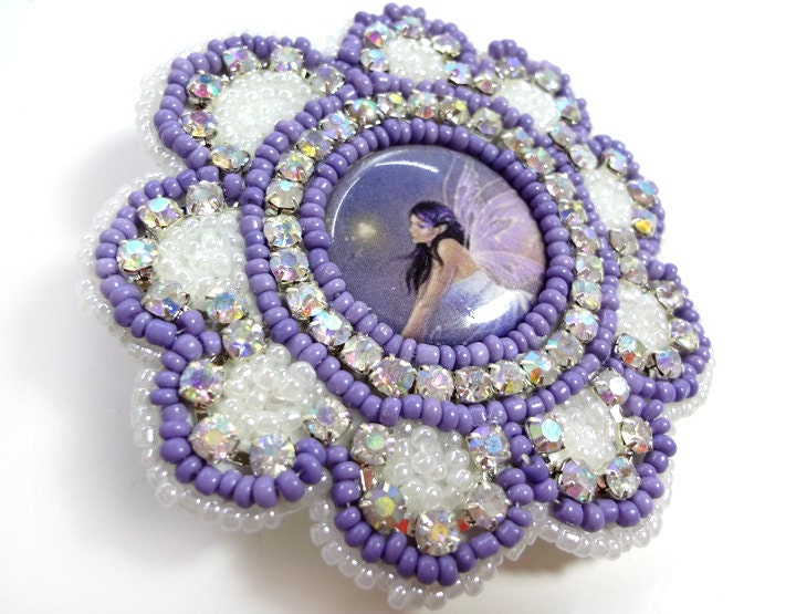 Purple Fairy Princess Beaded Rhinestone Hair Clip