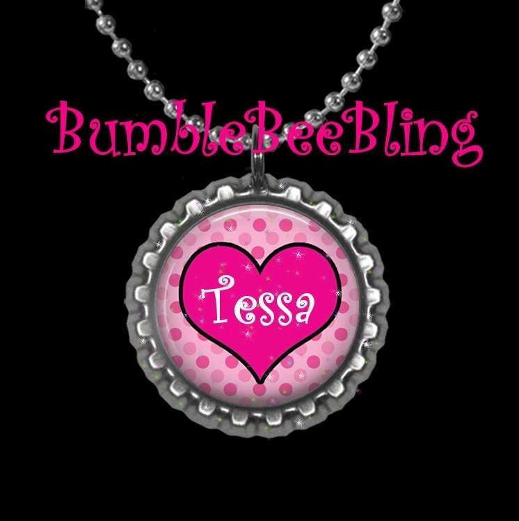 Kids Jewelry Personalized Sweet Heart Custom Pendant Necklace or Zipper Pull Your Choice of Color